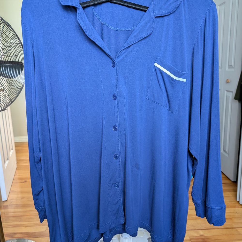 CO Blue Oversized Notched Collar Button Down Shirt